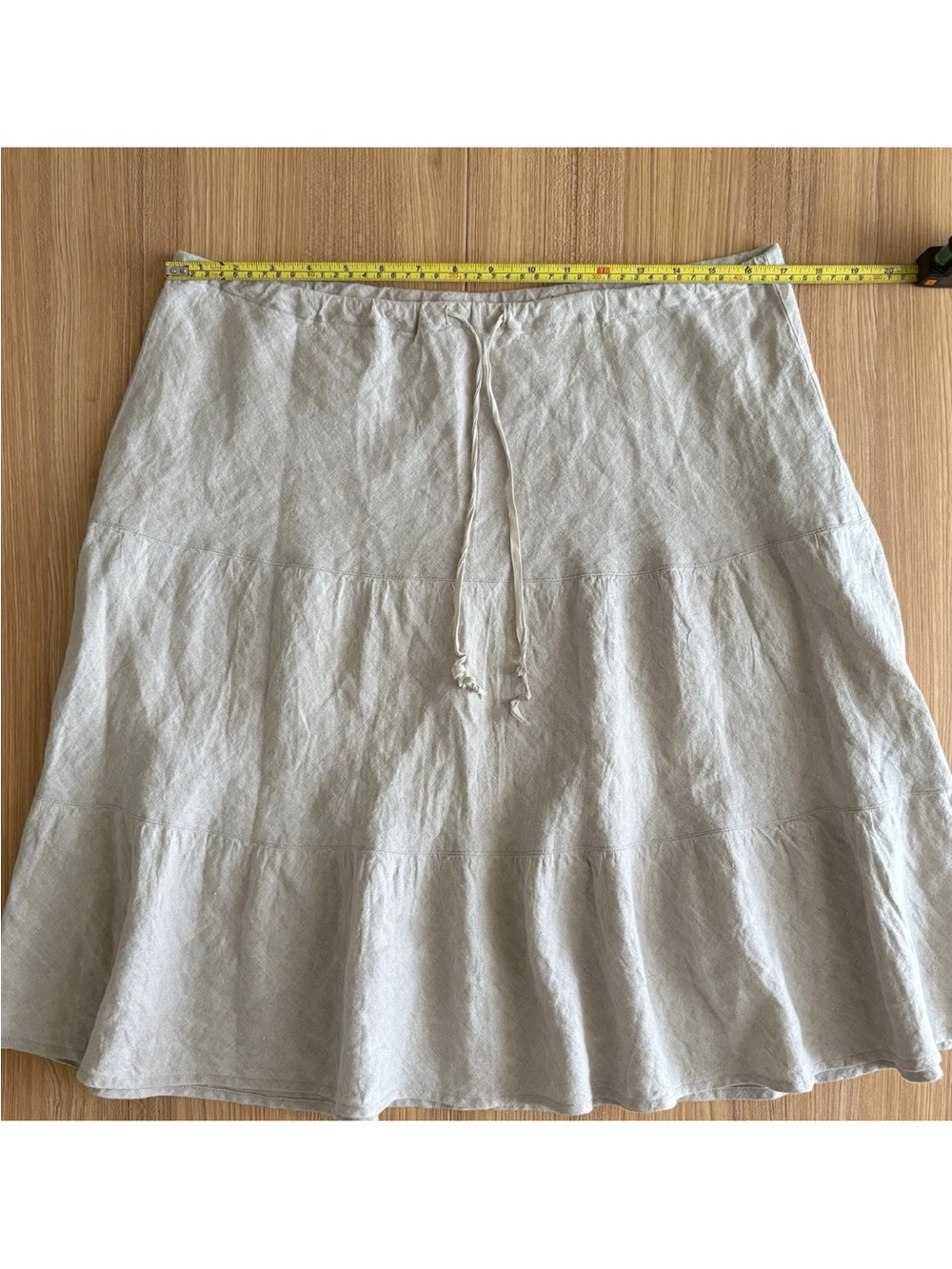 Allen Allen Tiered Linen Skirt XL Beige Drawstring Waist Neutral Prairie Cottage - Picture 6 of 7